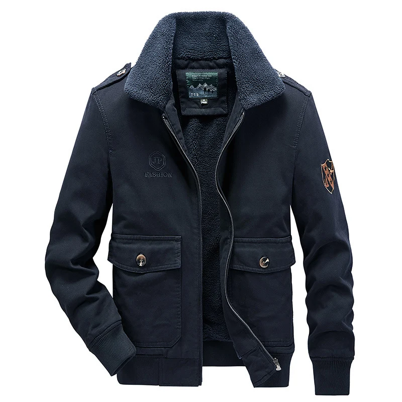 Herren Kurzjacke im Pilotenstil mit Sherpa-Kragen, Pattentaschen und Reißverschluss Nord Taschen