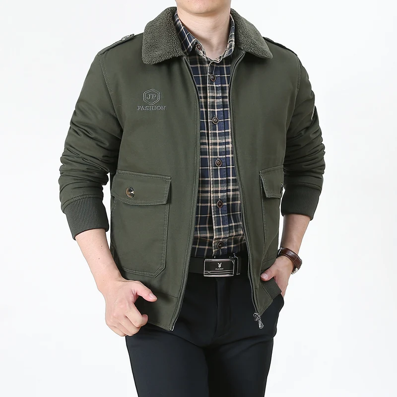 Herren Kurzjacke im Pilotenstil mit Sherpa-Kragen, Pattentaschen und Reißverschluss Nord Taschen