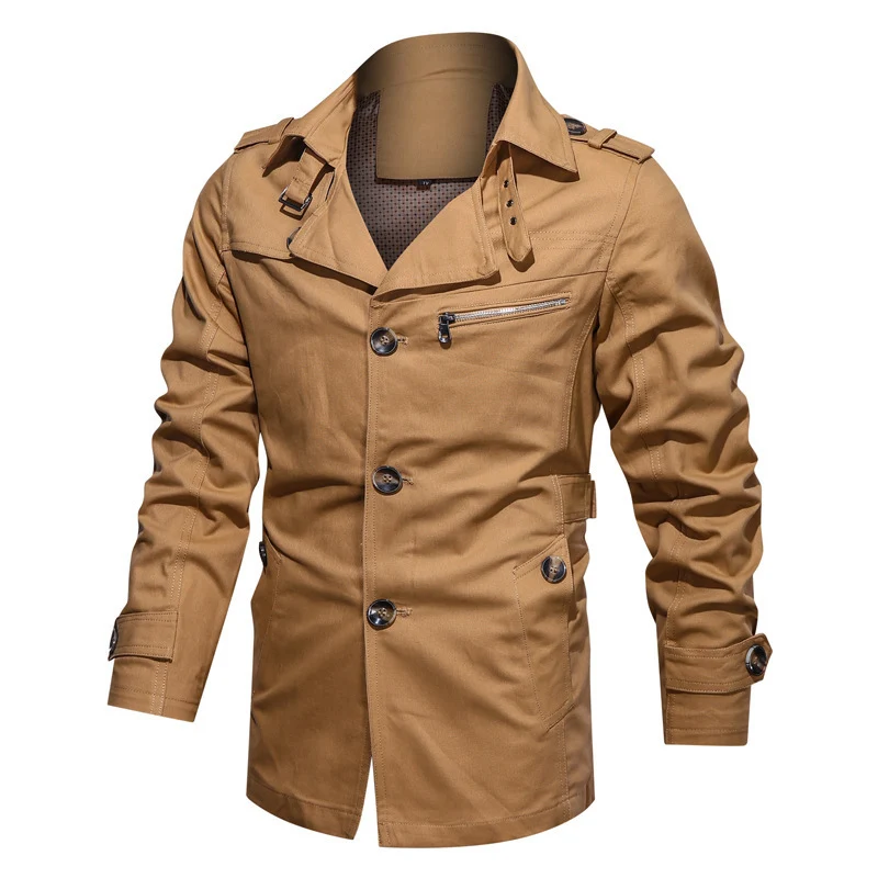 Herren Kurzer Trenchcoat im Utility-Fieldstil mit Stehkragen und Reißverschluss-Brusttasche Nord Taschen