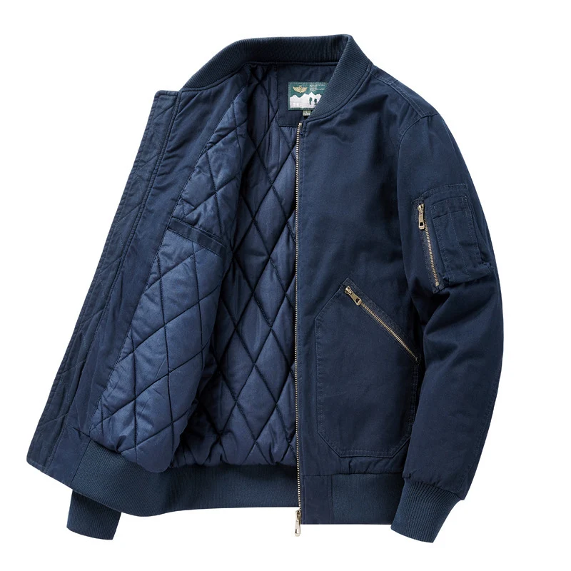 Herren Kurz geschnittene Utility-Bomberjacke aus robustem Canvas mit Ärmeltasche Nord Taschen