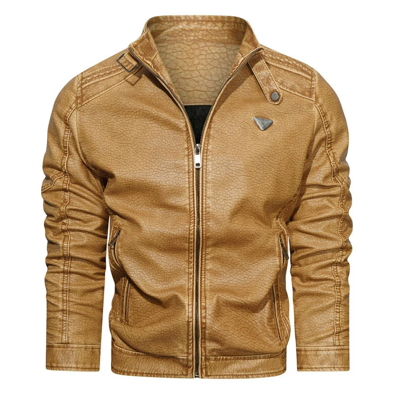 Herren Kunstlederjacke im Vintage-Denim-Look mit gerafften Ärmeln und Stehkragen Nord Taschen