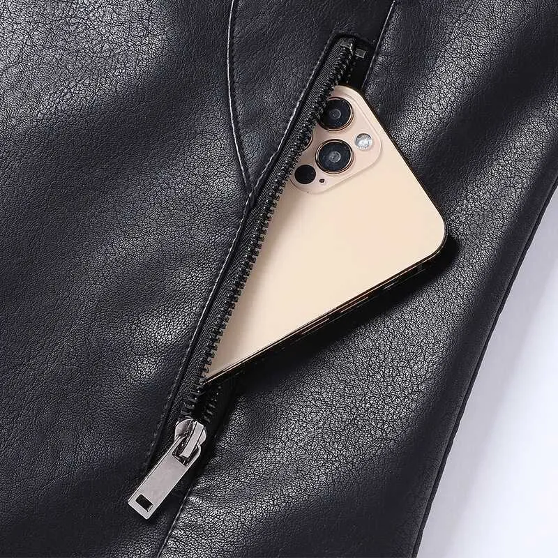 Herren Kunstlederjacke im Moto‑Stil mit Stehkragen und durchgehendem Reißverschluss Nord Taschen