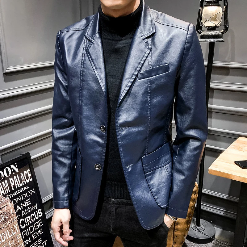 Herren Kunstleder-Sakko im Slim-Fit mit Brustleistentasche und aufgesetzten Pattentaschen Nord Taschen