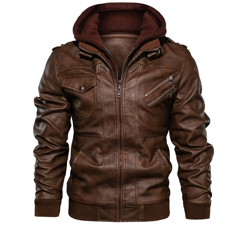 Herren Kunstleder-Pilotenblouson mit Kapuzen-Inlay, Reißverschlusstaschen und geripptem Saum Nord Taschen