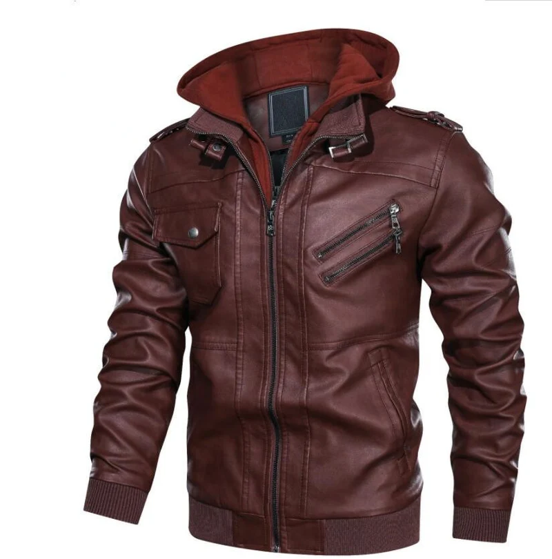 Herren Kunstleder-Pilotenblouson mit Kapuzen-Inlay, Reißverschlusstaschen und geripptem Saum Nord Taschen