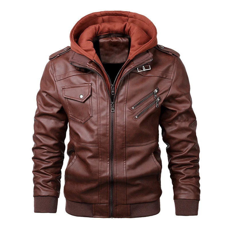 Herren Kunstleder-Pilotenblouson mit Kapuzen-Inlay, Reißverschlusstaschen und geripptem Saum Nord Taschen