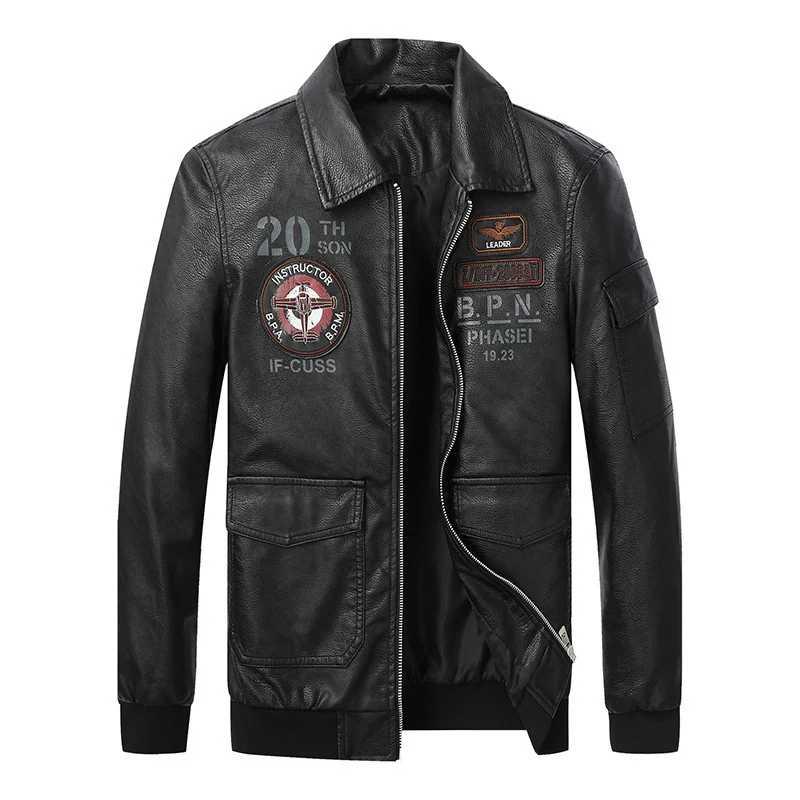 Herren Kunstleder-Pilotenblouson im Aviator-Stil mit Emblem-Patches und verdecktem Zweiwege-Reißverschluss Nord Taschen