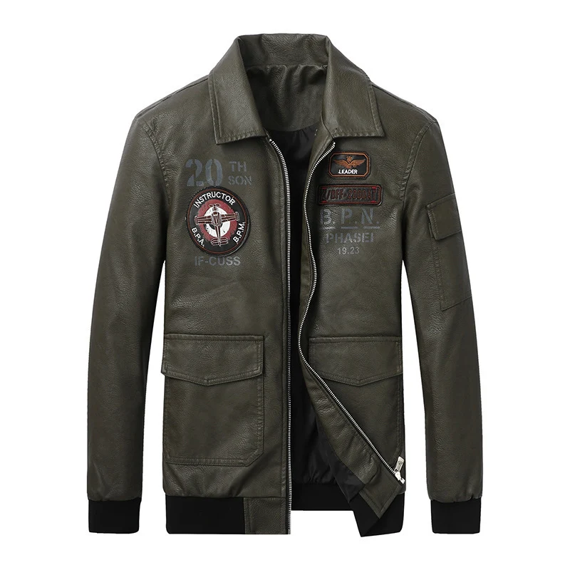 Herren Kunstleder-Pilotenblouson im Aviator-Stil mit Emblem-Patches und verdecktem Zweiwege-Reißverschluss Nord Taschen