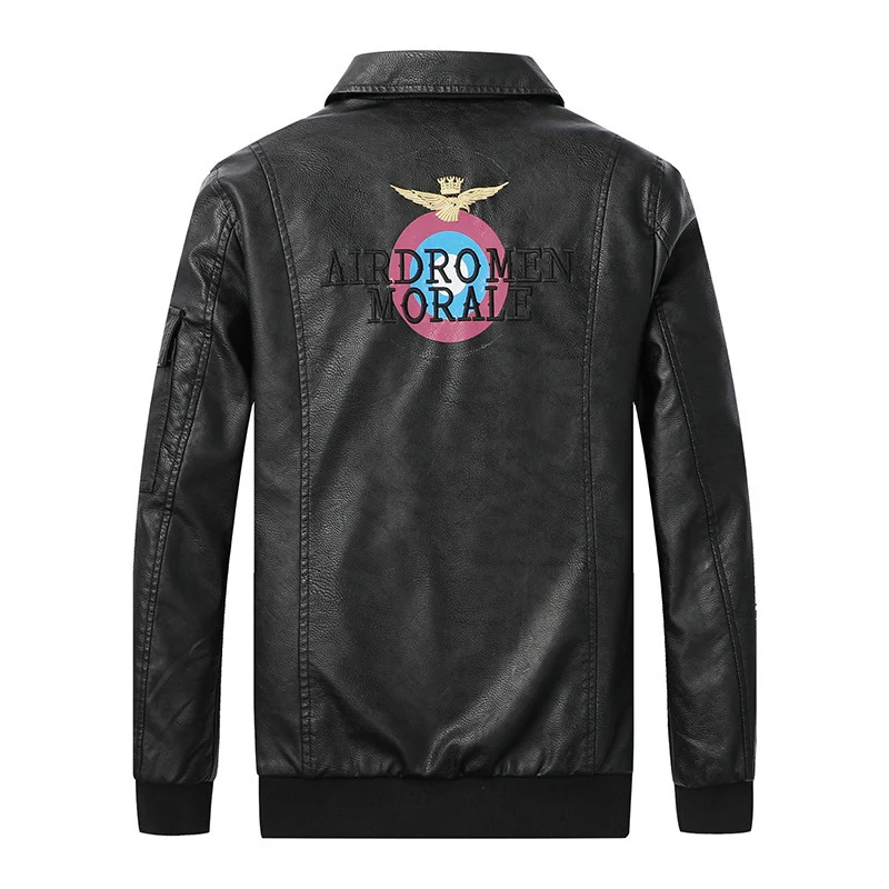 Herren Kunstleder-Pilotenblouson im Aviator-Stil mit Emblem-Patches und verdecktem Zweiwege-Reißverschluss Nord Taschen