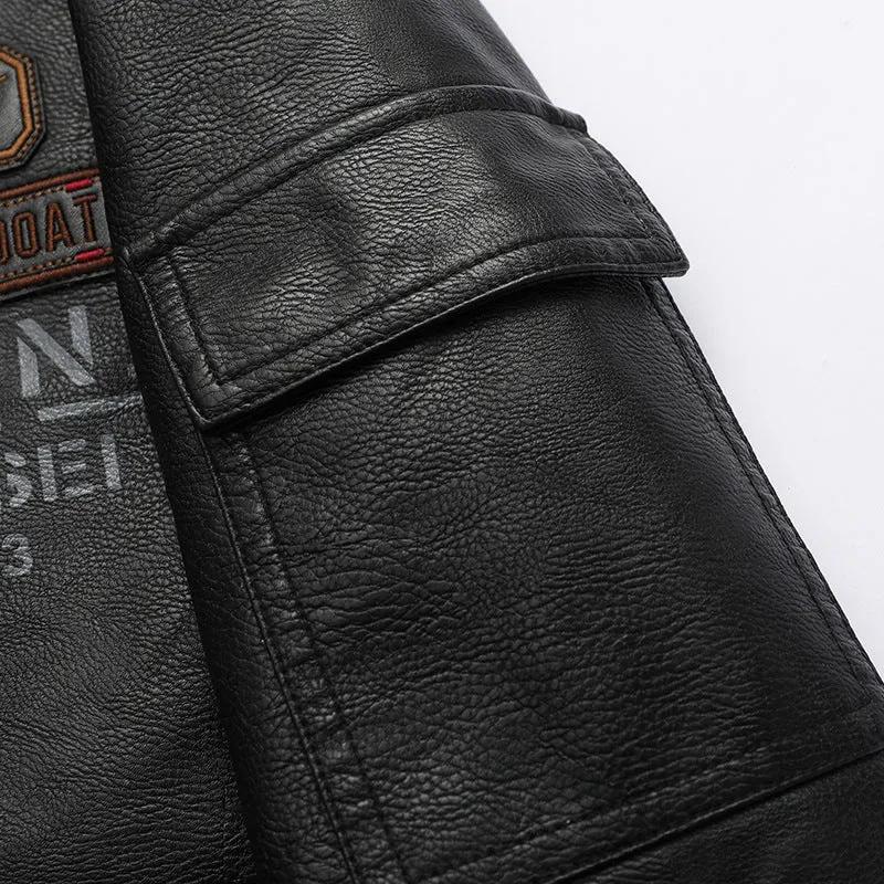 Herren Kunstleder-Pilotenblouson im Aviator-Stil mit Emblem-Patches und verdecktem Zweiwege-Reißverschluss Nord Taschen