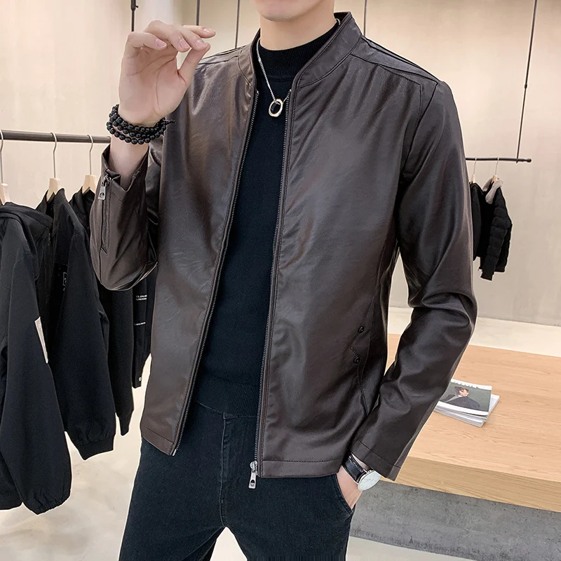 Herren Kunstleder-Motojacke mit Teddyfutter und Stehkragen Nord Taschen
