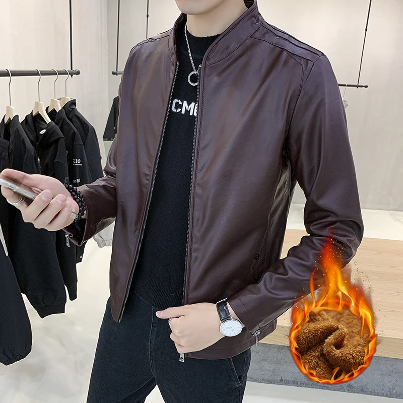 Herren Kunstleder-Motojacke mit Teddyfutter und Stehkragen Nord Taschen