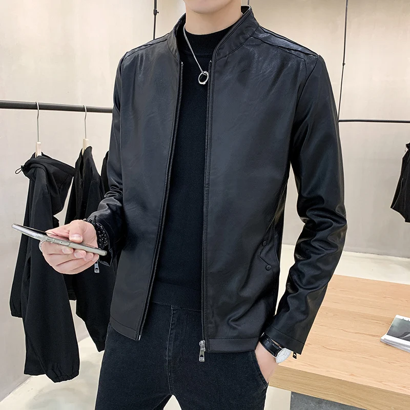 Herren Kunstleder-Motojacke mit Teddyfutter und Stehkragen Nord Taschen