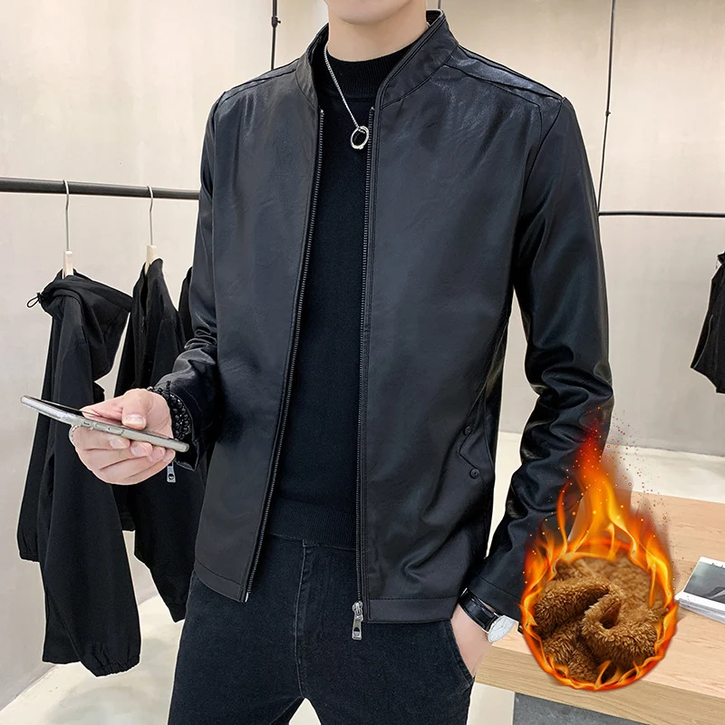 Herren Kunstleder-Motojacke mit Teddyfutter und Stehkragen Nord Taschen