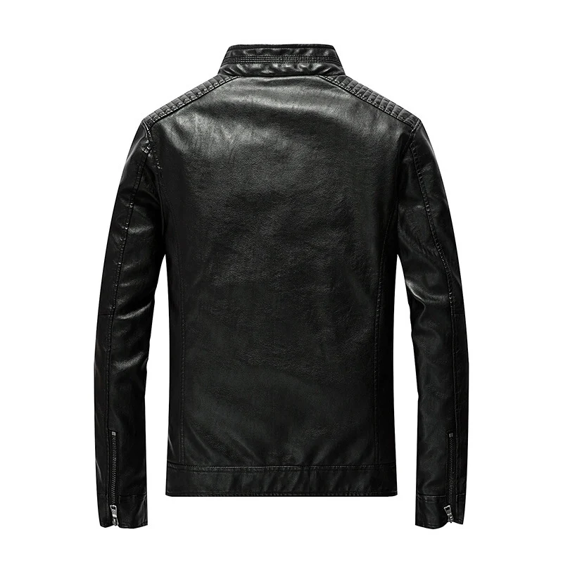 Herren Kunstleder-Motojacke mit Stehkragen, Schultersteppungen und Reißverschlusstaschen Nord Taschen