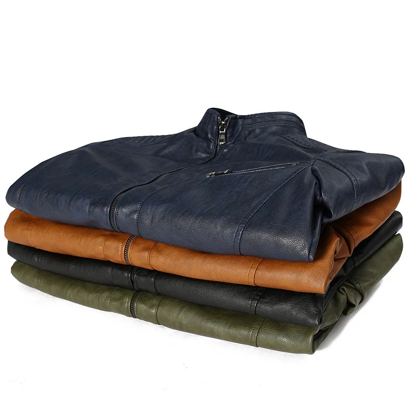 Herren Kunstleder-Motojacke mit Stehkragen, Schultersteppungen und Reißverschlusstaschen Nord Taschen