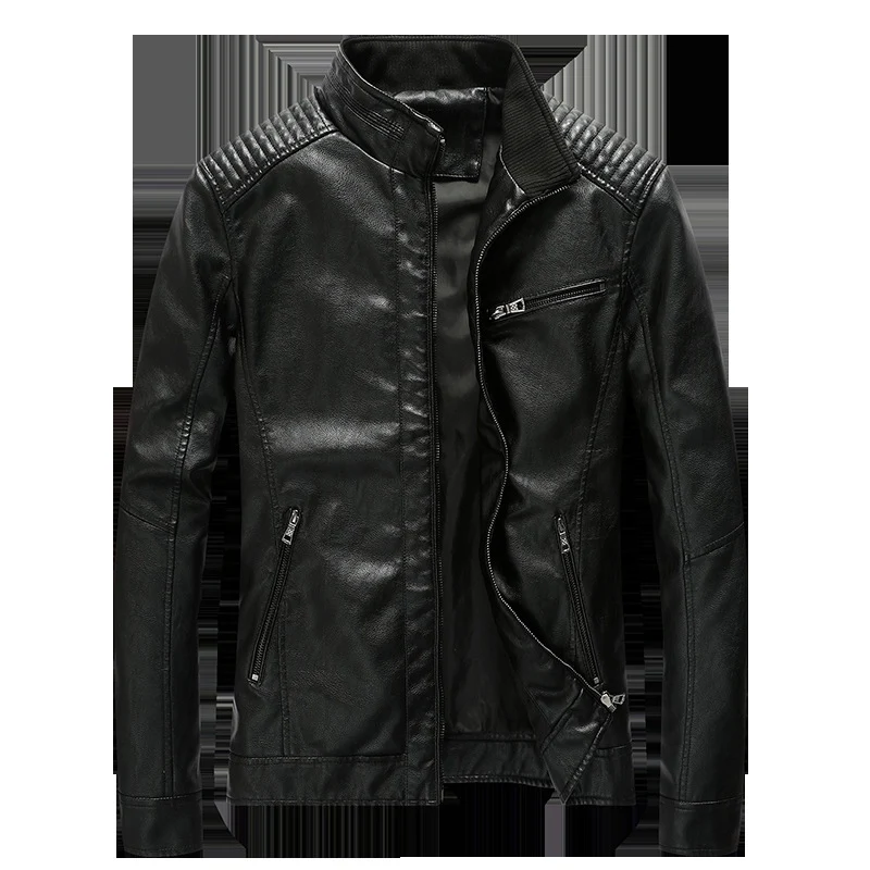 Herren Kunstleder-Motojacke mit Stehkragen, Schultersteppungen und Reißverschlusstaschen Nord Taschen