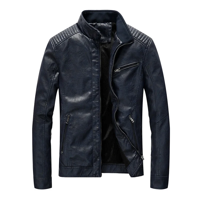 Herren Kunstleder-Motojacke mit Stehkragen, Schultersteppungen und Reißverschlusstaschen Nord Taschen