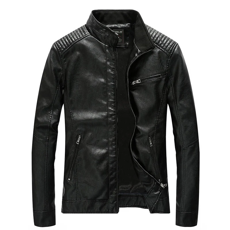 Herren Kunstleder-Motojacke mit Stehkragen, Schultersteppung und wärmender Innenfütterung Nord Taschen