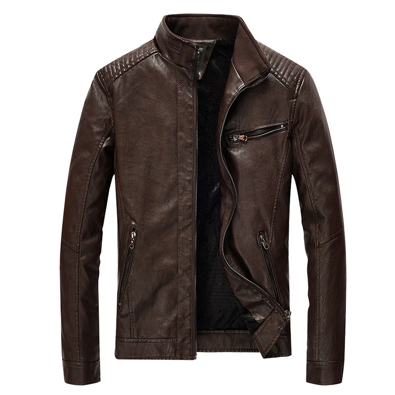 Herren Kunstleder-Motojacke mit Stehkragen, Schultersteppung und wärmender Innenfütterung Nord Taschen