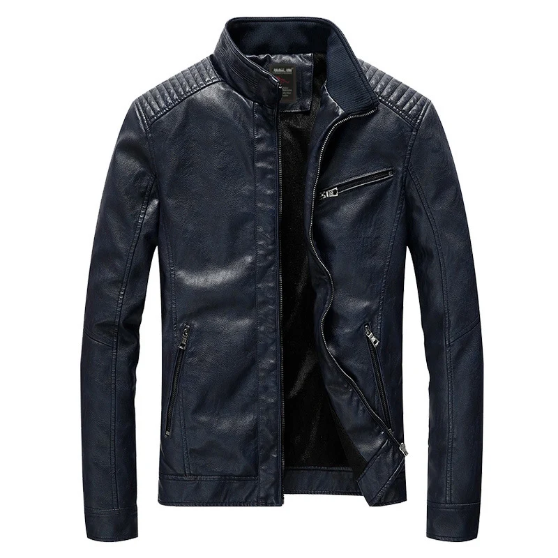 Herren Kunstleder-Motojacke mit Stehkragen, Schultersteppung und wärmender Innenfütterung Nord Taschen