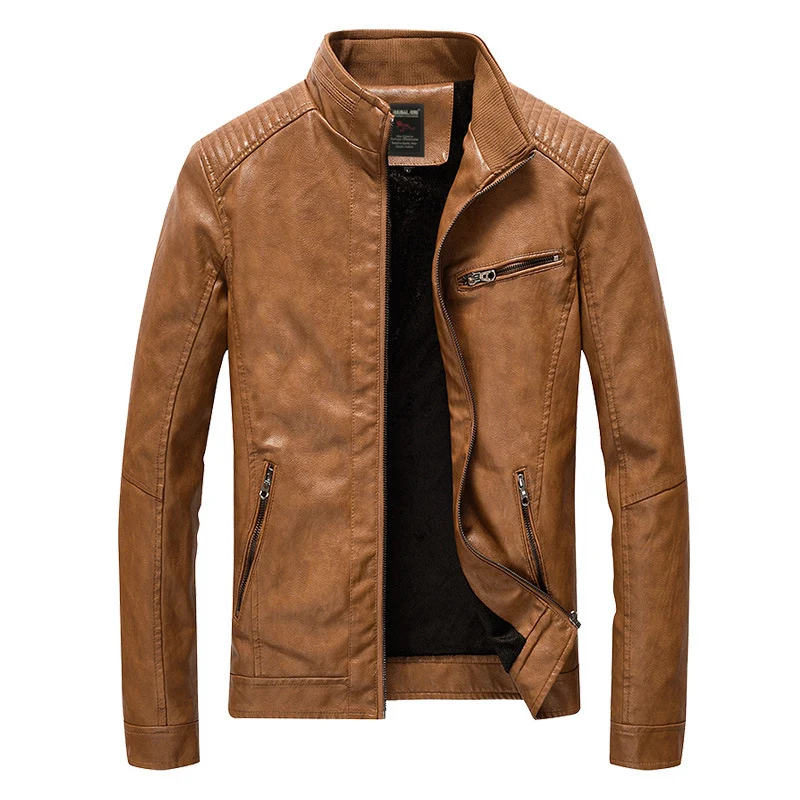 Herren Kunstleder-Motojacke mit Stehkragen, Schultersteppung und wärmender Innenfütterung Nord Taschen