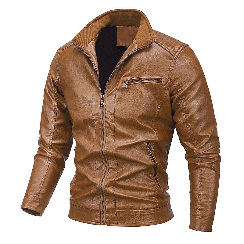 Herren Kunstleder-Motojacke mit Stehkragen, markanten Steppungen und Reißverschlusstaschen Nord Taschen