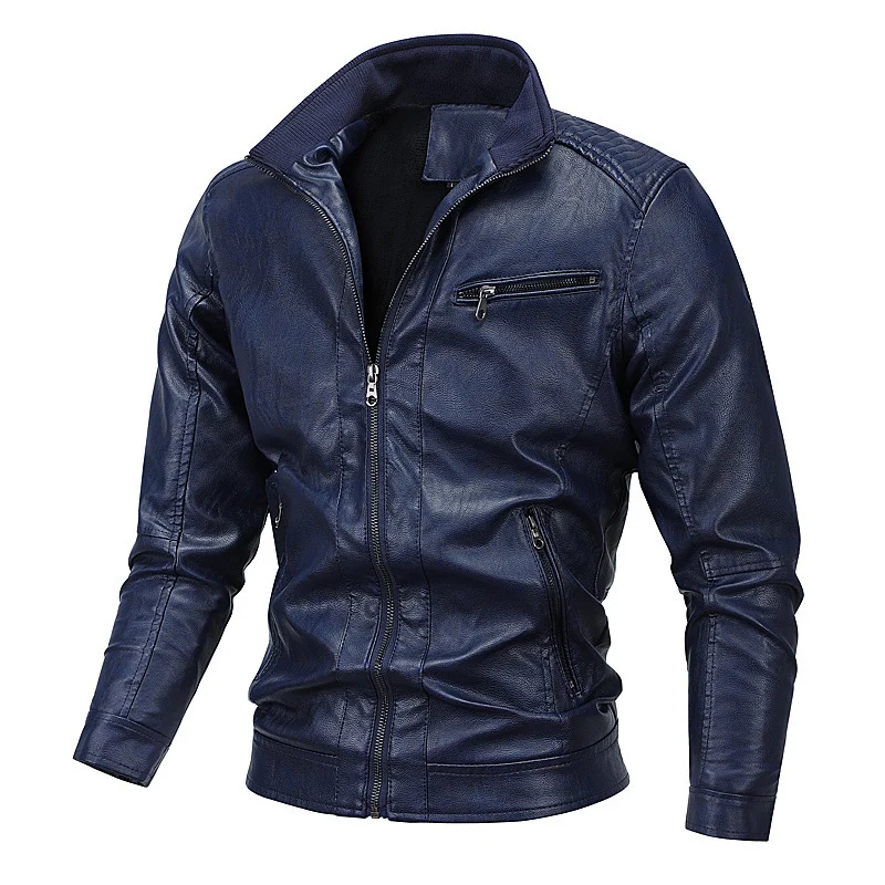 Herren Kunstleder-Motojacke mit Stehkragen, markanten Steppungen und Reißverschlusstaschen Nord Taschen