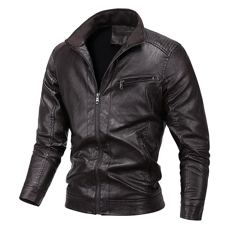Herren Kunstleder-Motojacke mit Stehkragen, markanten Steppungen und Reißverschlusstaschen Nord Taschen