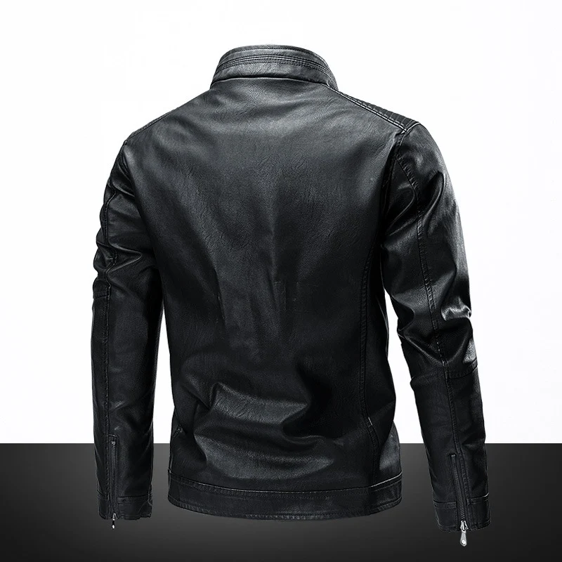 Herren Kunstleder‑Motojacke mit Stehkragen, gesteppter Schulterpasse und schmaler Silhouette Nord Taschen