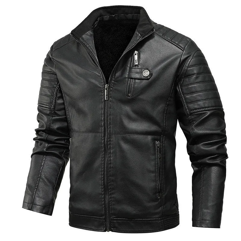 Herren Kunstleder-Motojacke mit gesteppter Schulterpasse und wärmender Teddyfleece-Innenlage Nord Taschen