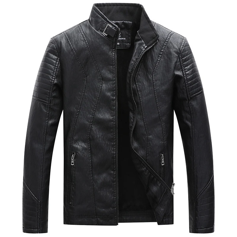 Herren Kunstleder Motojacke mit geometrischen Steppnähten und Stehkragen Nord Taschen