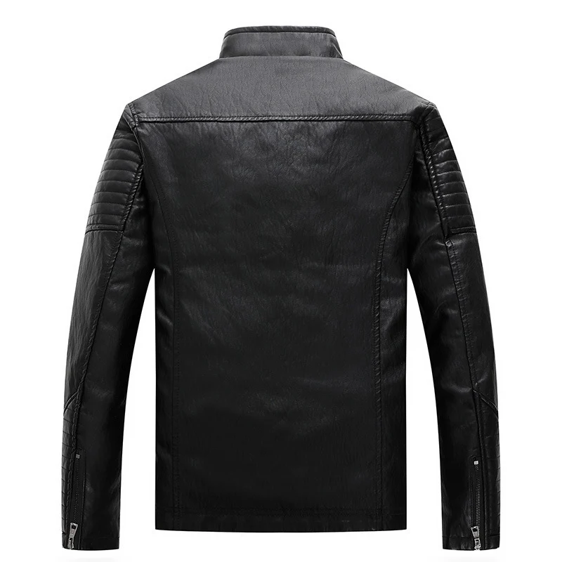 Herren Kunstleder Motojacke mit geometrischen Steppnähten und Stehkragen Nord Taschen