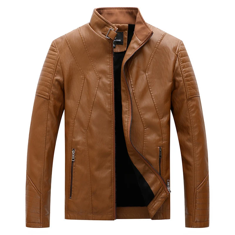 Herren Kunstleder Motojacke mit geometrischen Steppnähten und Stehkragen Nord Taschen