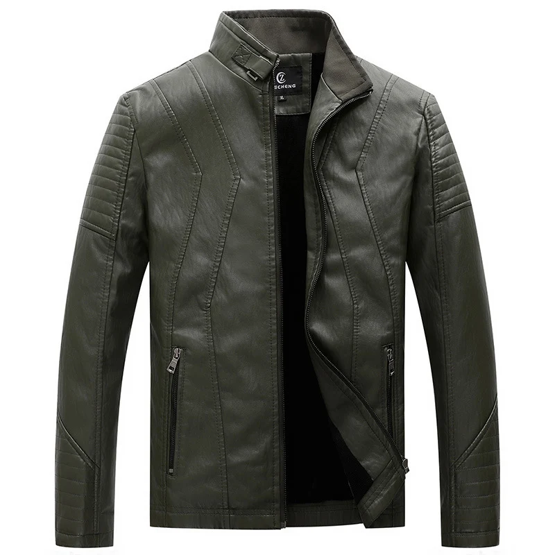 Herren Kunstleder Motojacke mit geometrischen Steppnähten und Stehkragen Nord Taschen