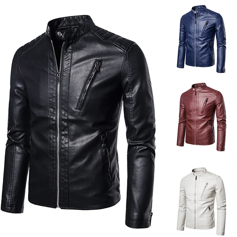 Herren Kunstleder‑Motojacke im Slim‑Fit mit Stehkragen und Reißverschluss Nord Taschen