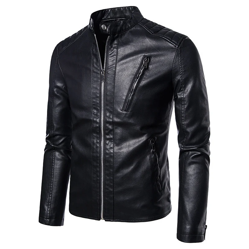 Herren Kunstleder‑Motojacke im Slim‑Fit mit Stehkragen und Reißverschluss Nord Taschen