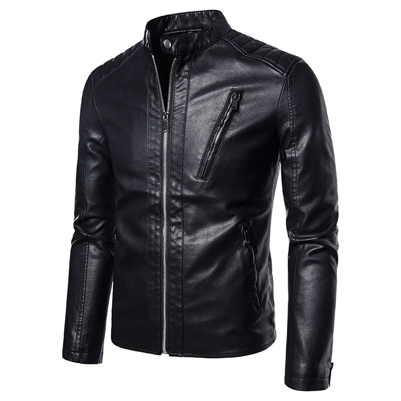 Herren Kunstleder‑Motojacke im Slim‑Fit mit Stehkragen und Reißverschluss Nord Taschen