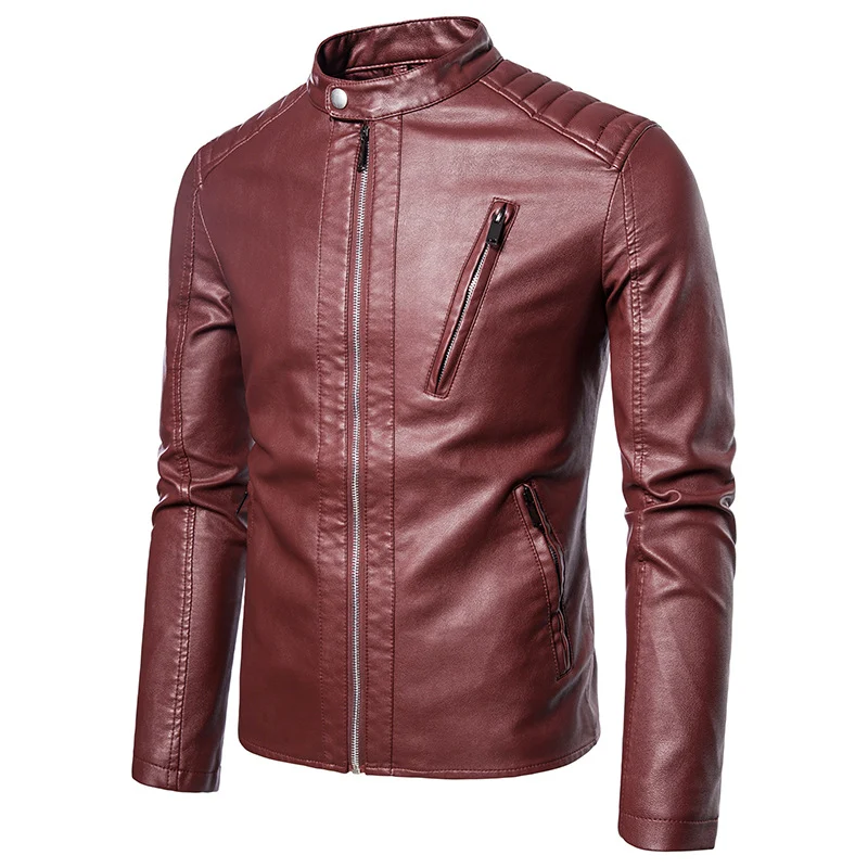 Herren Kunstleder‑Motojacke im Slim‑Fit mit Stehkragen und Reißverschluss Nord Taschen