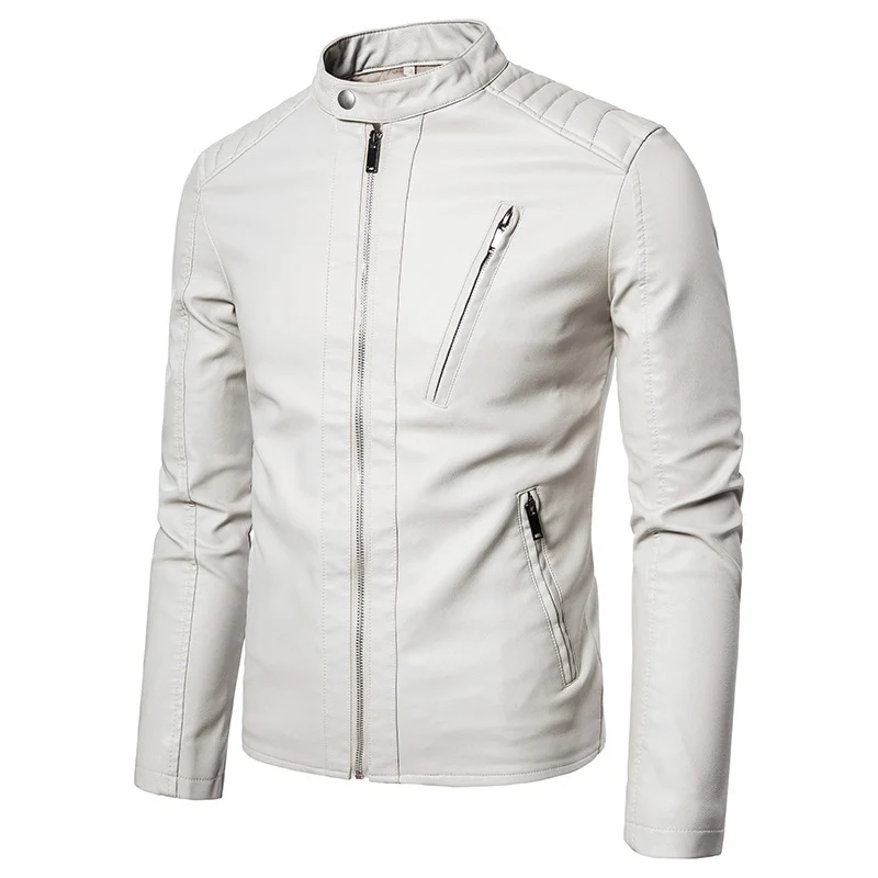Herren Kunstleder‑Motojacke im Slim‑Fit mit Stehkragen und Reißverschluss Nord Taschen