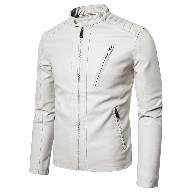 Herren Kunstleder‑Motojacke im Slim‑Fit mit Stehkragen und Reißverschluss Nord Taschen
