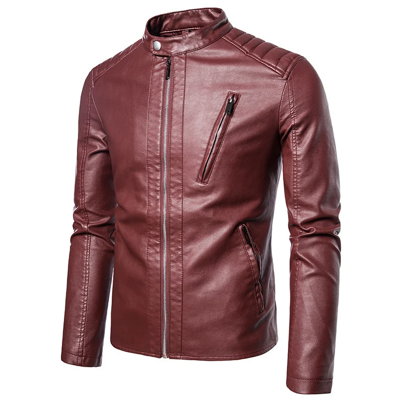 Herren Kunstleder‑Motojacke im Slim‑Fit mit Stehkragen und Reißverschluss Nord Taschen
