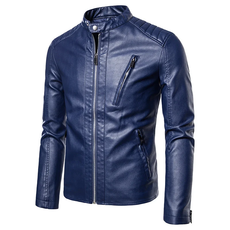 Herren Kunstleder‑Motojacke im Slim‑Fit mit Stehkragen und Reißverschluss Nord Taschen