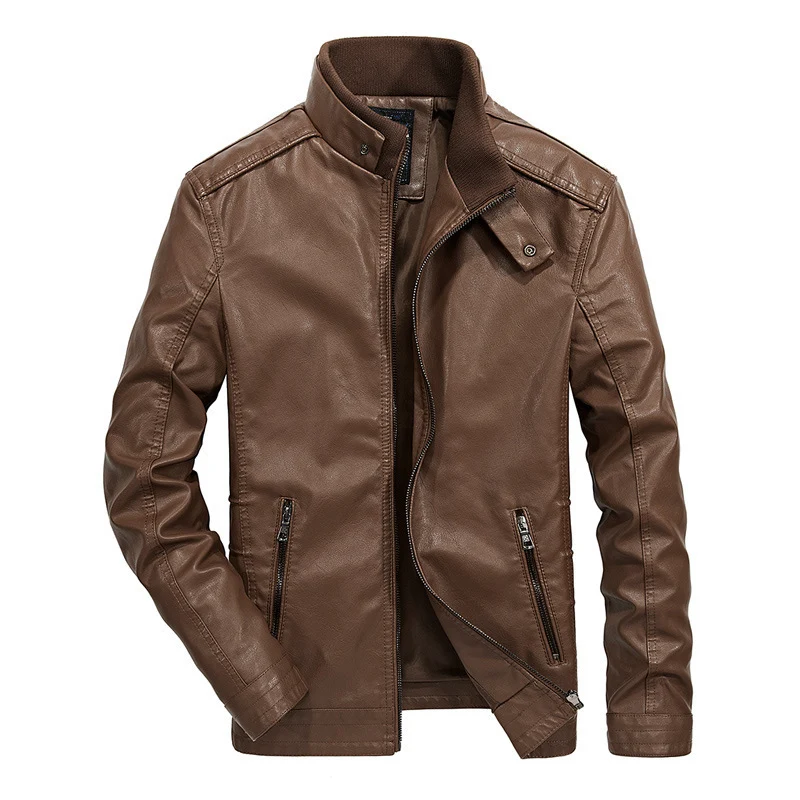 Herren Kunstleder‑Motojacke im Slim‑Fit mit hochschließendem Stehkragen und diagonalem Brustzip Nord Taschen