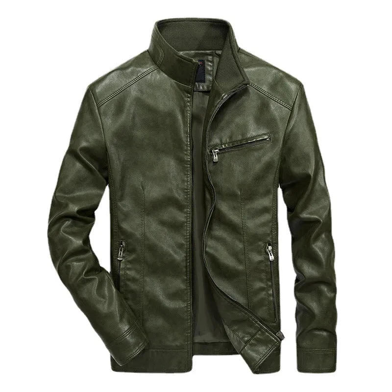 Herren Kunstleder‑Motojacke im Slim‑Fit mit hochschließendem Stehkragen und diagonalem Brustzip Nord Taschen