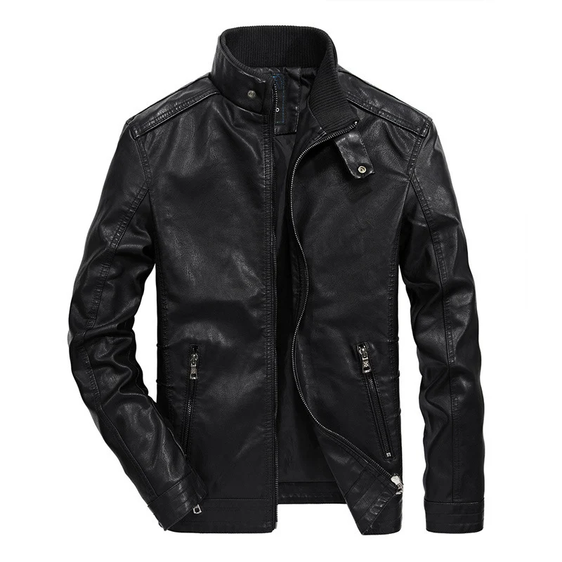 Herren Kunstleder‑Motojacke im Slim‑Fit mit hochschließendem Stehkragen und diagonalem Brustzip Nord Taschen