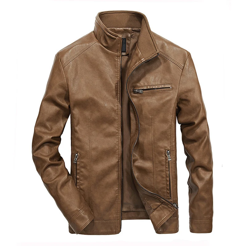 Herren Kunstleder‑Motojacke im Slim‑Fit mit hochschließendem Stehkragen und diagonalem Brustzip Nord Taschen