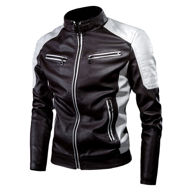 Herren Kunstleder-Motojacke im Slim-Fit mit gepolsterten Schulterpanelen und Reißverschlusstaschen Nord Taschen
