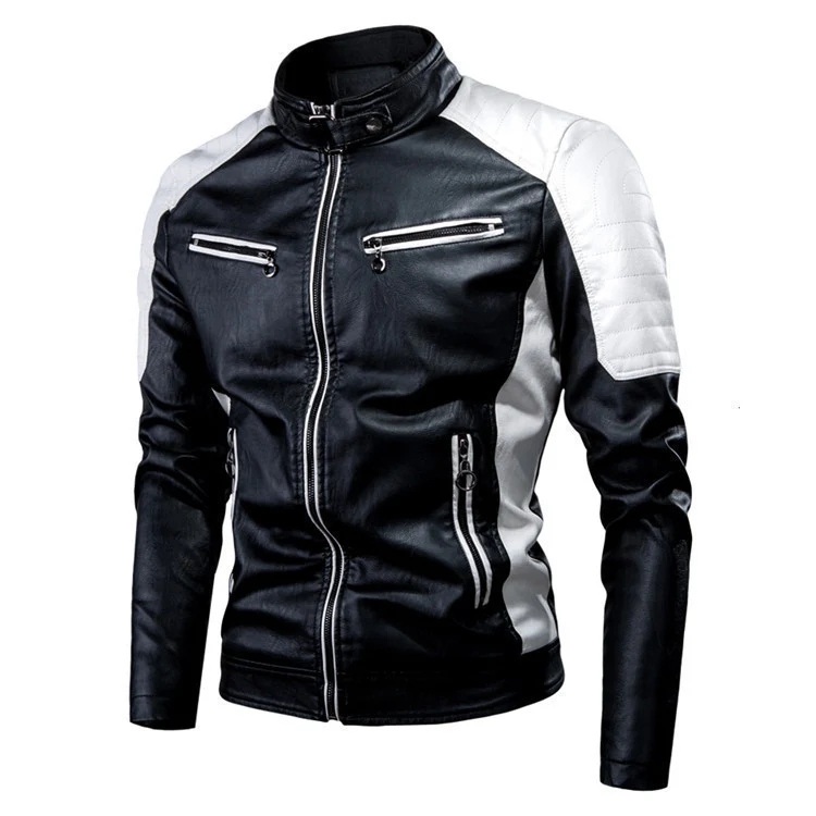 Herren Kunstleder-Motojacke im Slim-Fit mit gepolsterten Schulterpanelen und Reißverschlusstaschen Nord Taschen