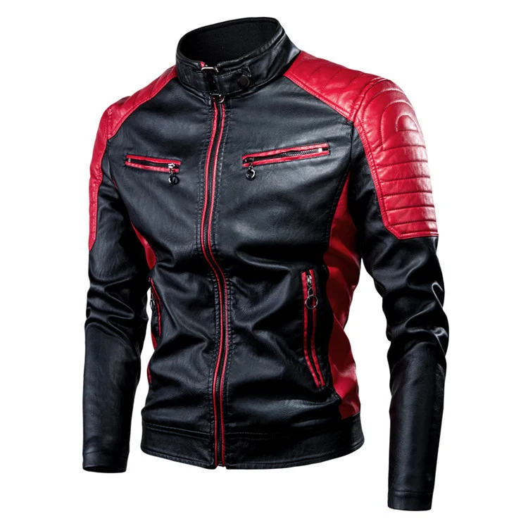 Herren Kunstleder-Motojacke im Slim-Fit mit gepolsterten Schulterpanelen und Reißverschlusstaschen Nord Taschen